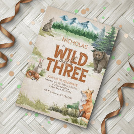 Convite Wild Três Woodland Animal aniversário de 3 anos