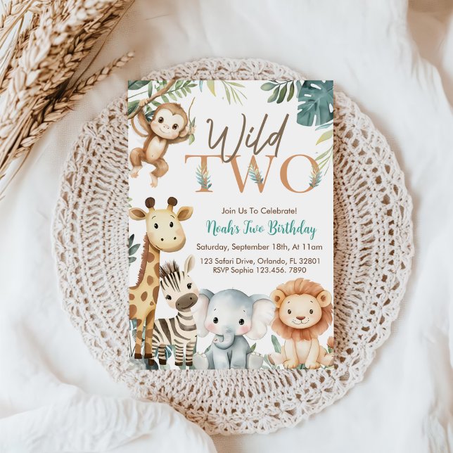 Convite Wild Two Safari Animals Boy Birthday Party (Criador carregado)