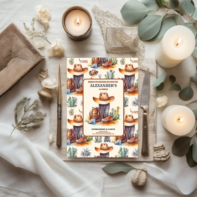 Convite Wild West Cowboy First Rodeo Birthday (Criador carregado)