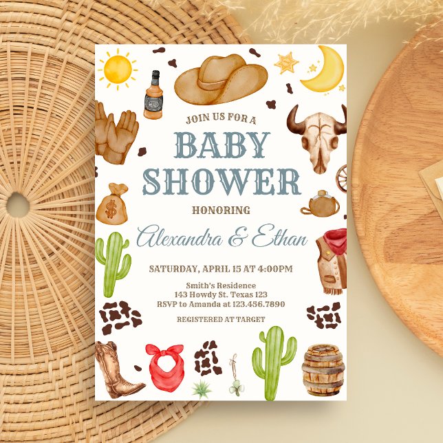 Convite Wild West Cowboy Rodeo Baby Shower (Cowboy Western Rodeo Ranch Baby Shower Invitation)