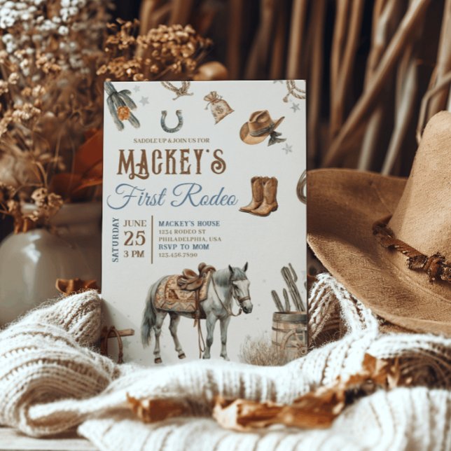 Convite Wild West First Rodeo Cowboy Birthday Ocidental (Criador carregado)