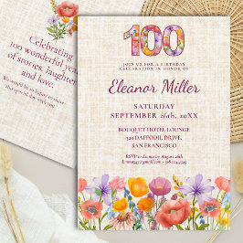 Convite Wildflower 100th Birthday Party - Floral Number