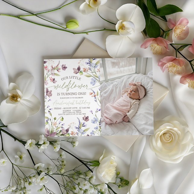Convite Wildflower 1st Birthday Photo Invitation (Criador carregado)