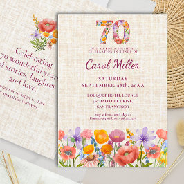 Convite Wildflower 70th Birthday Party - Floral Number