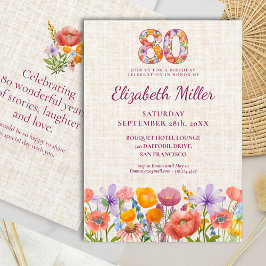 Convite Wildflower 80th Birthday Party - Floral Number