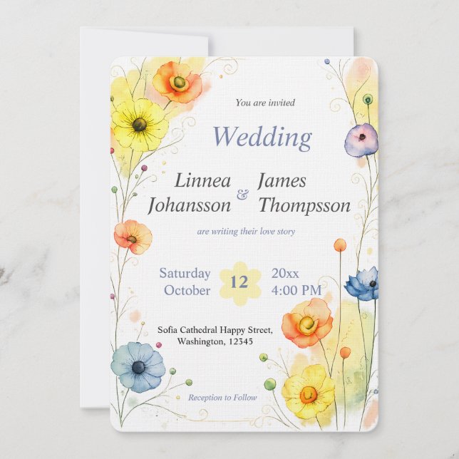 Convite Wildflower Anemone Garden Rustic Wedding Invite (Frente)