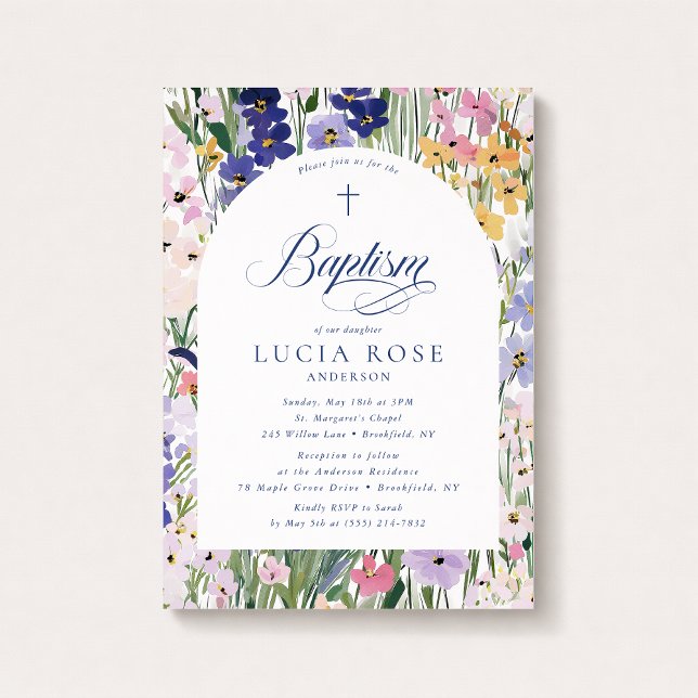 Convite Wildflower Arch Baptism Invitation (Criador carregado)