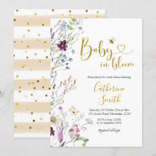 Convite Wildflower Baby está em Bloom Chá de fraldas Inv
