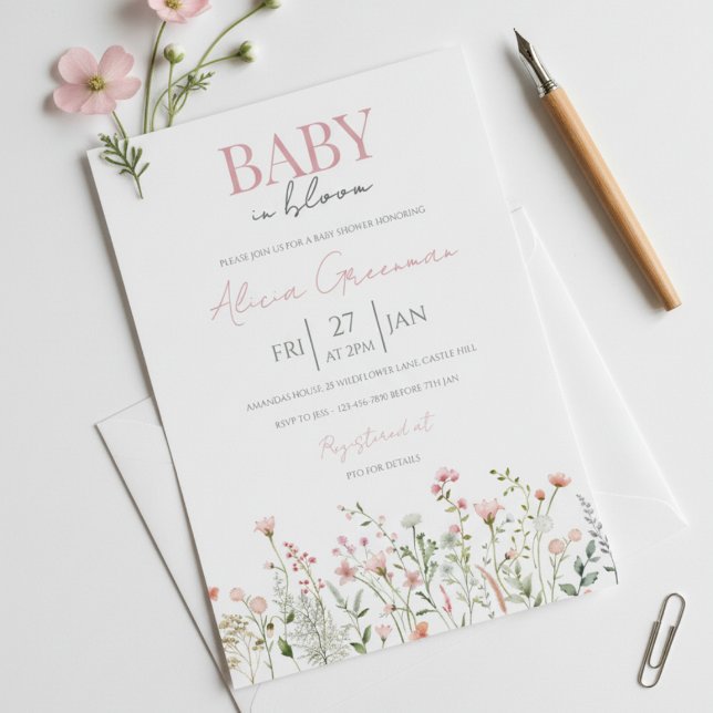 Convite Wildflower Baby in Bloom Baby Shower Invitation (Criador carregado)