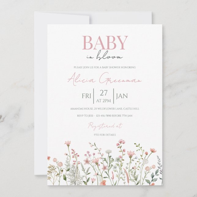 Convite Wildflower Baby in Bloom Baby Shower Invitation (Frente)