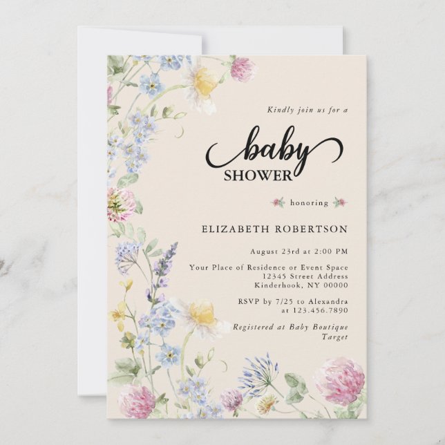Convite Wildflower Baby Shower Invitation (Frente)