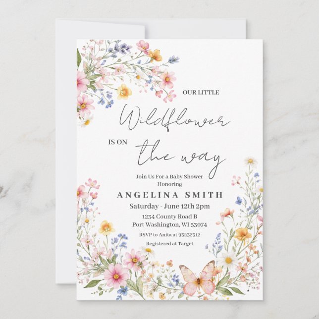 Convite Wildflower Baby Shower Invitation Girl (Frente)