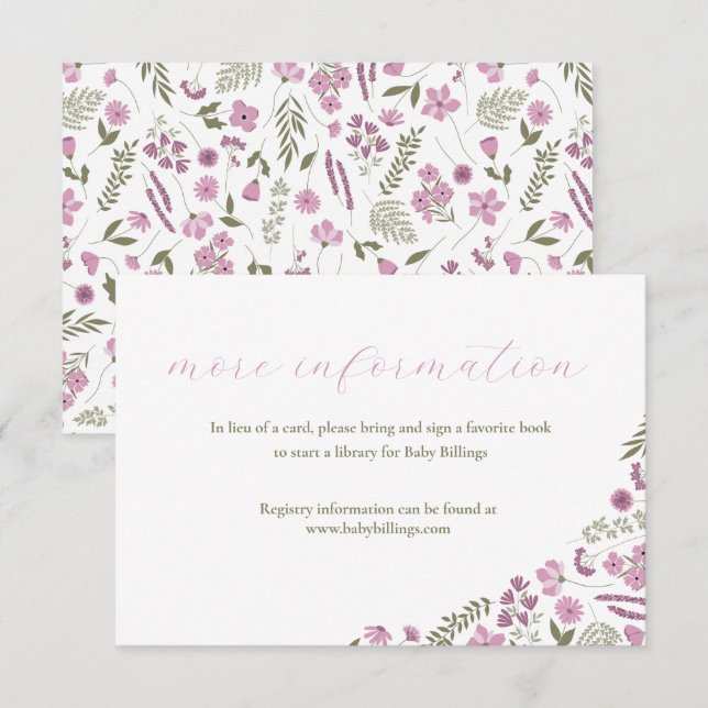 Convite wildflower baby shower invitation insert - purple (Frente/Verso)