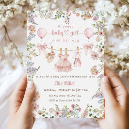 Convite Wildflower Baby Shower Invitation, Pink Bow Floral