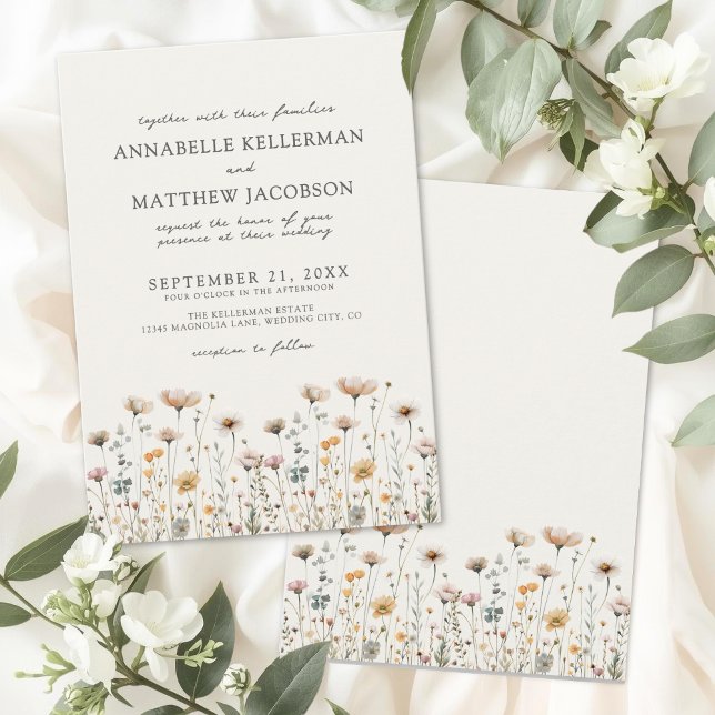 Convite Wildflower Beige Boho Floral Wedding (Wildflower Beige Boho Floral Wedding Invitation)