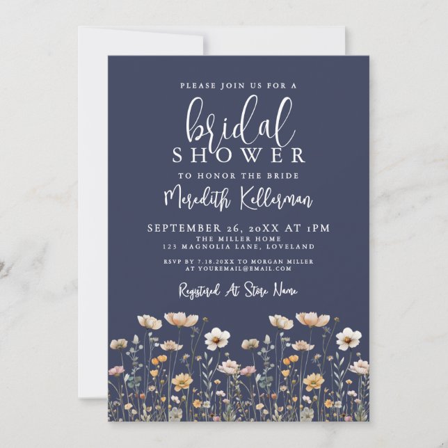 Convite Wildflower Beige Bridal Shower (Frente)
