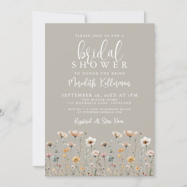 Convite Wildflower Beige Bridal Shower (Frente)