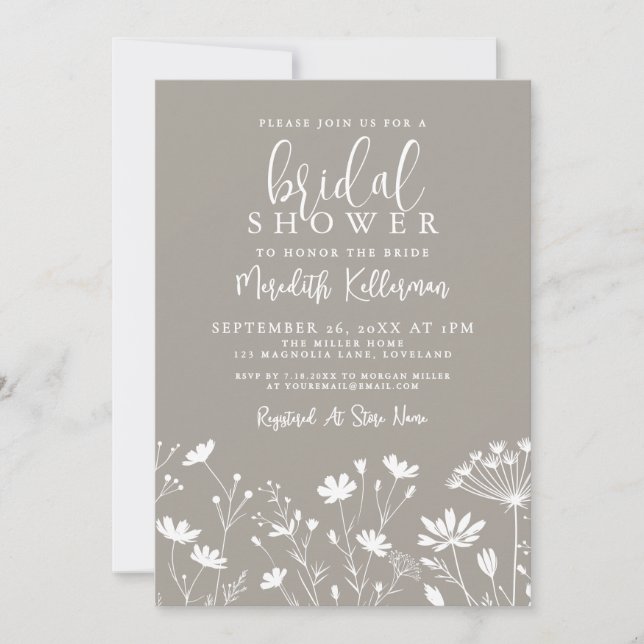Convite Wildflower Beige Bridal Shower (Frente)