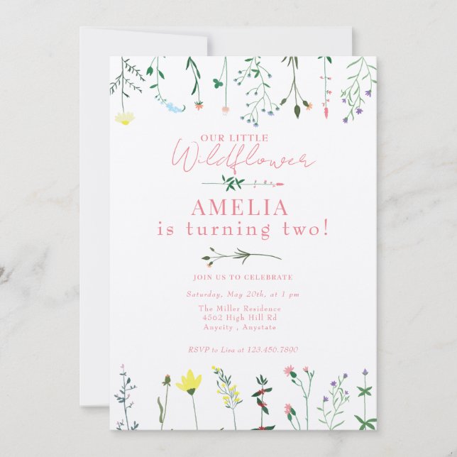 Convite Wildflower Birthday (Frente)