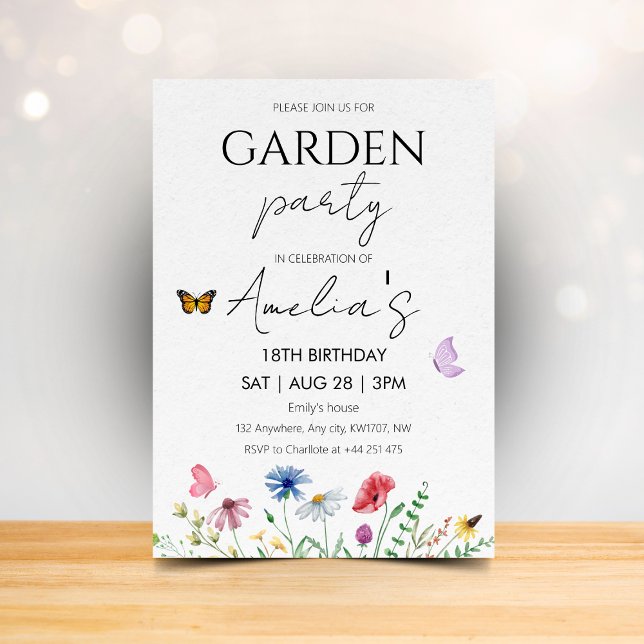 Convite Wildflower Birthday Garden Party Pink Butterflies (Criador carregado)