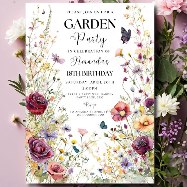 Convite Wildflower Birthday Invitation Garden Party Invite (Criador carregado)