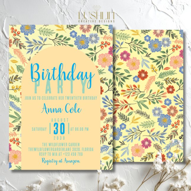 Convite Wildflower Birthday Rustic Floral Party (Criador carregado)