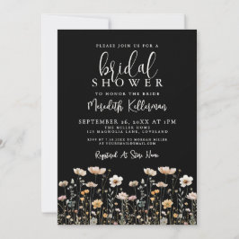 Convite Wildflower Black Elegant Bridal Shower