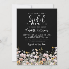 Convite Wildflower Black Floral Bridal Shower