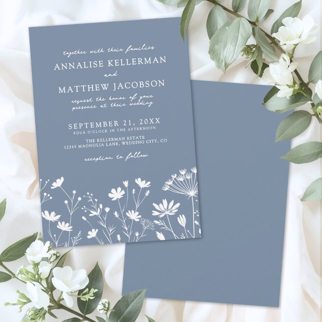 Convite Wildflower Blue Wedding (Wildflower Blue Wedding Invitation)