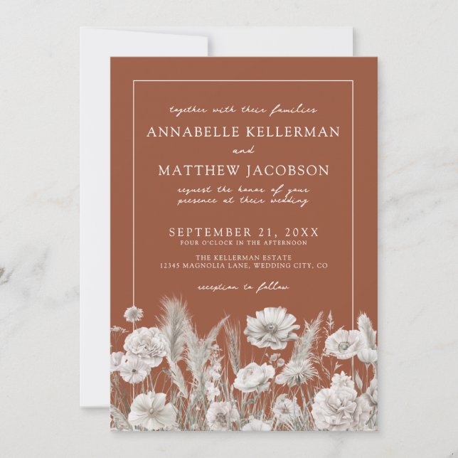 Convite Wildflower Boho Burnt Orange Wedding (Frente)
