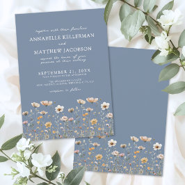 Convite Wildflower Boho Floral Blue Wedding