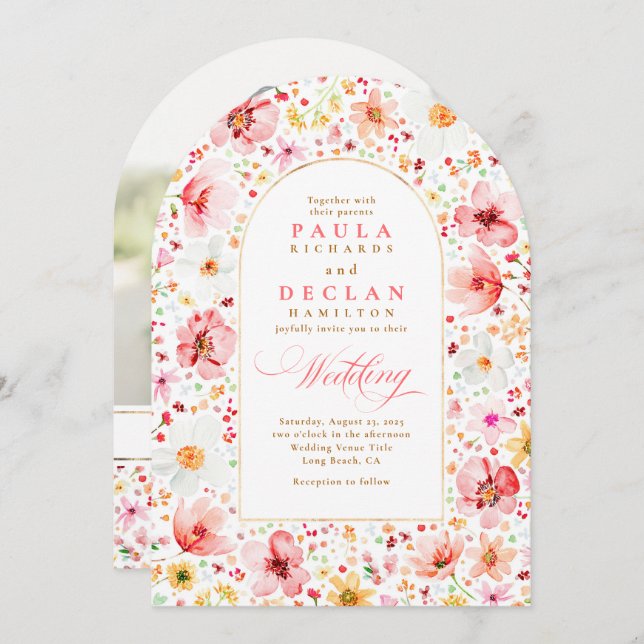 Convite Wildflower Boho Floral Garden Wedding Arch Photo (Frente/Verso)