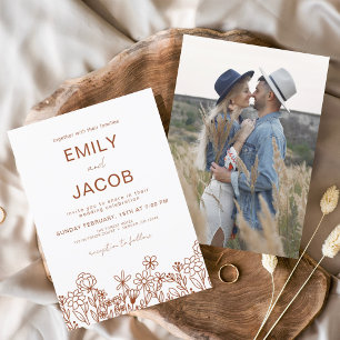 Convite Wildflower Boho Foto Terracotta Casamento Botânico