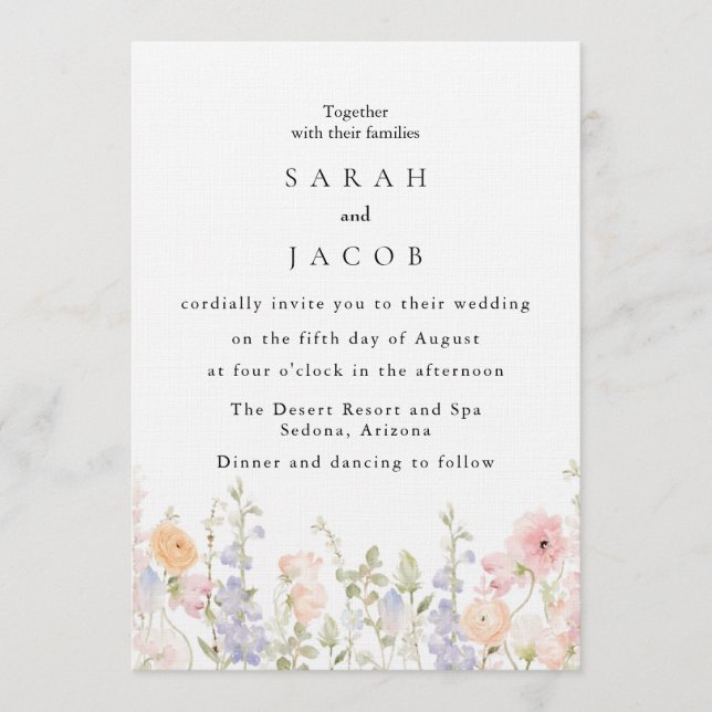Convite Wildflower Boho Garden Wedding Invitation (Frente)