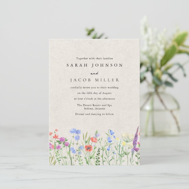Convite Wildflower Boho Garden Wedding Invitation (Em pé/Frente)