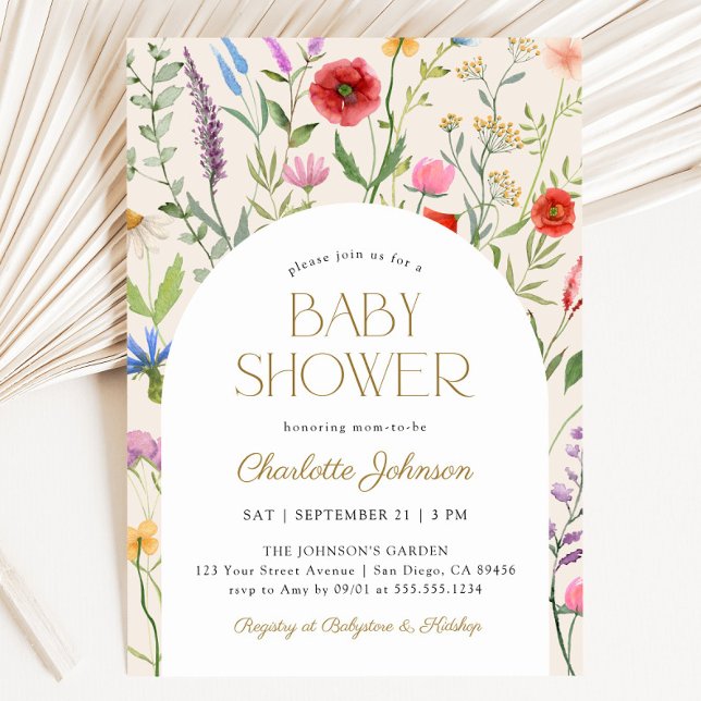 Convite Wildflower Boho Gênero Chá de fraldas neutro (Wildflower Boho Gender Neutral Baby Shower Invitation)