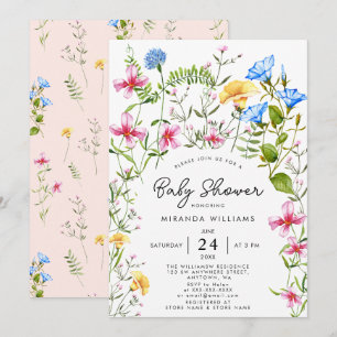 Convite Wildflower Boho Girl Chá de fraldas Watercolor