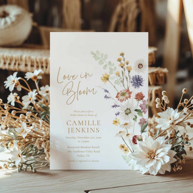 Convite Wildflower Boho Love in Bloom (Wildflower Love in bloom bridal shower invitation)
