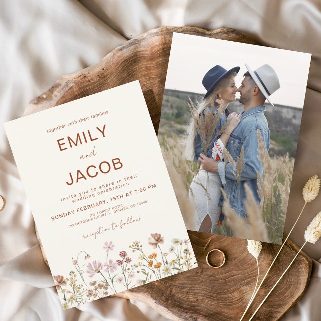 Convite Wildflower Boho Photo Terracotta Wedding (Criador carregado)