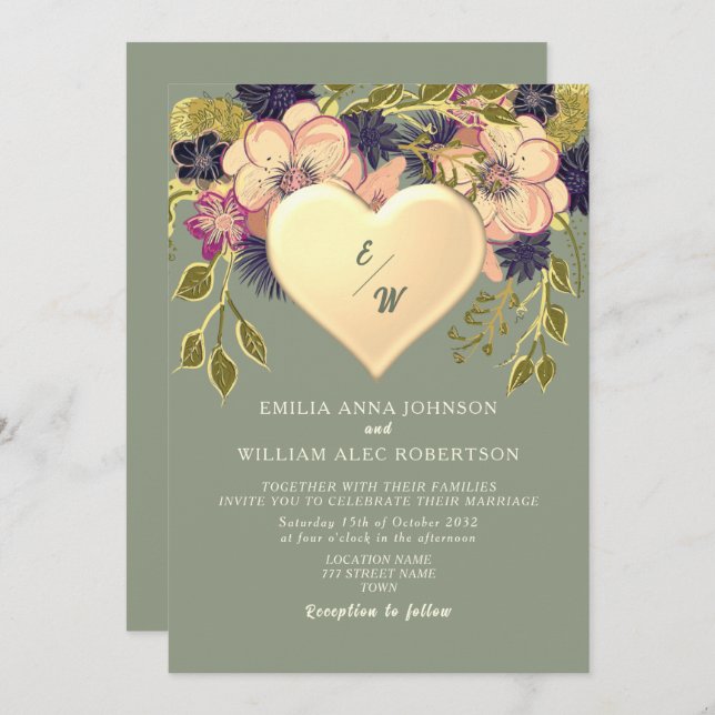 Convite Wildflower Boho Sage Wedding (Frente/Verso)