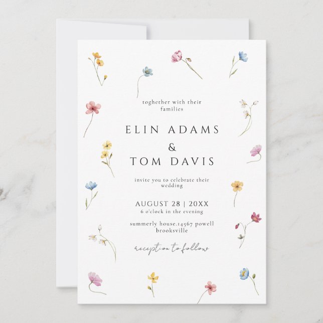 Convite Wildflower Botanical Floral Wedding Invitation (Frente)