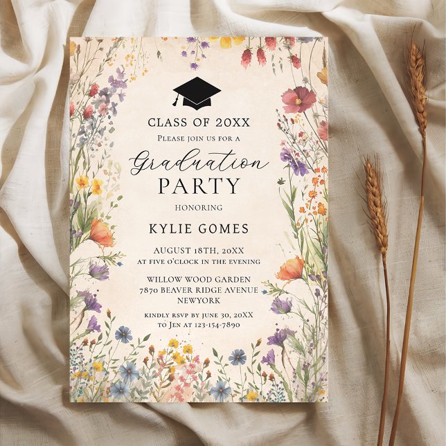 Convite Wildflower Botanical Graduation Party Invitation (Criador carregado)