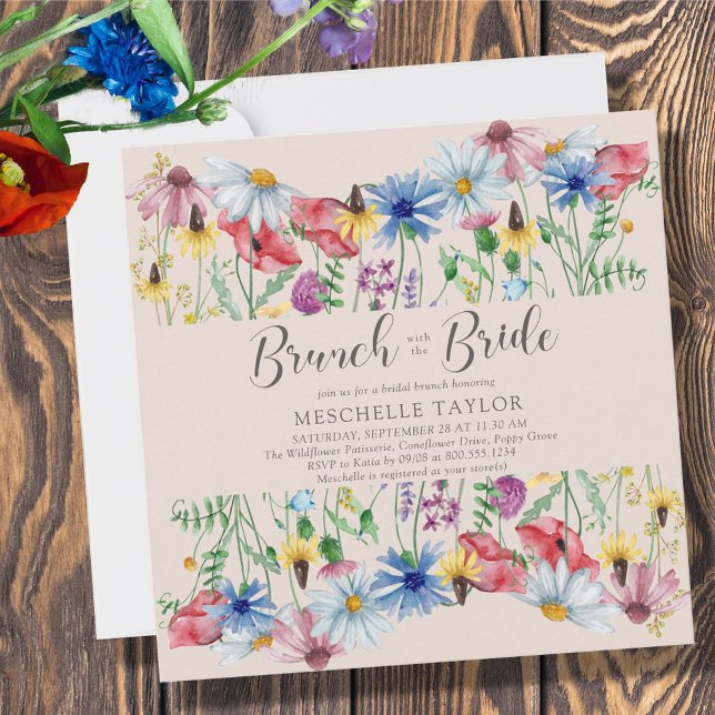 Convite Wildflower Bridal Brunch com Bride Floral (Criador carregado)