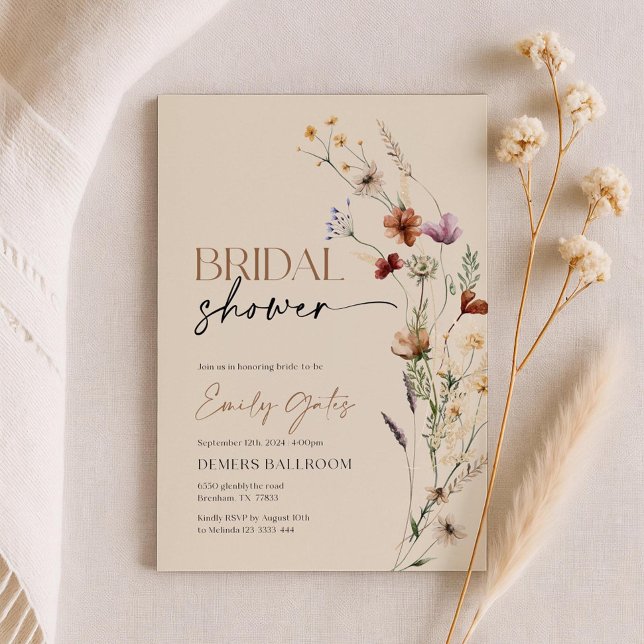 Convite Wildflower Bridal Shower Invitation, Floral Boho  (Criador carregado)
