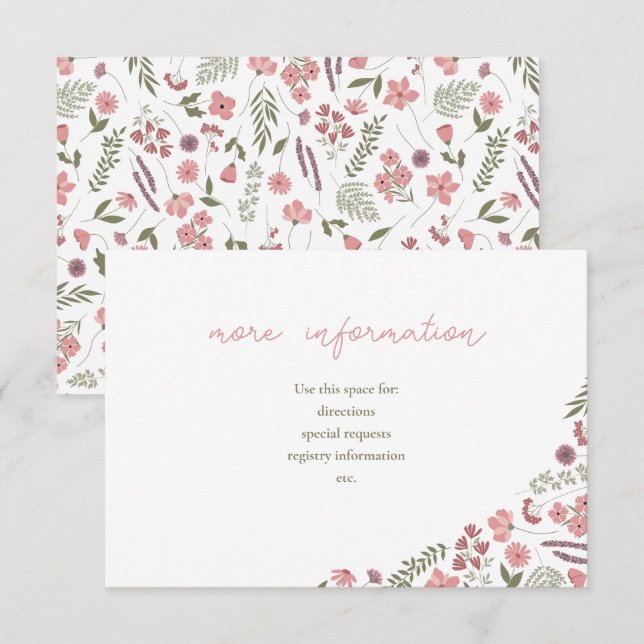 Convite wildflower bridal shower invitation insert - pink (Frente/Verso)