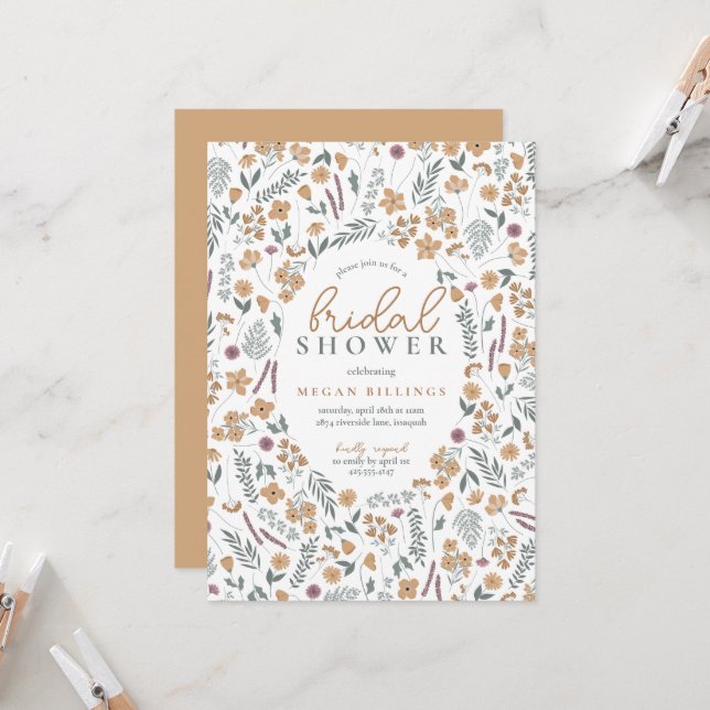 Convite wildflower bridal shower invitation - orange (Frente/Verso In Situ)