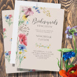 Convite Wildflower Bridesmaids Lunchey Country Floral<br><div class="desc">Raparigas de flores silvestres Convidam-na com flores silvestres de cor d'água. Esta design botânica russa tem uma bonito fronteira de flores silvestres, incluindo a margarida-de-papoila-dormideira e a cabeça-azul. Uma floral moderna elegante com tema de jardim boêmico e feminino. Por favor, navegue na minha loja na coleção Charm de Flor Selvagem,...</div>