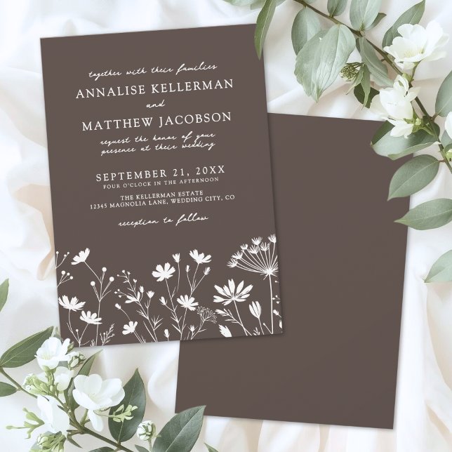 Convite Wildflower Brown Wedding (Wildflower Brown Wedding Invitation)