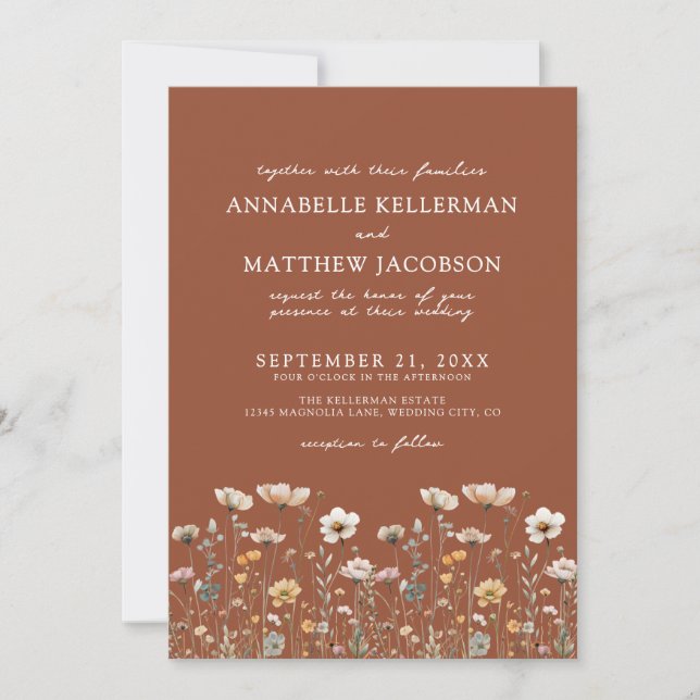 Convite Wildflower Burnt Orange Floral Wedding (Frente)