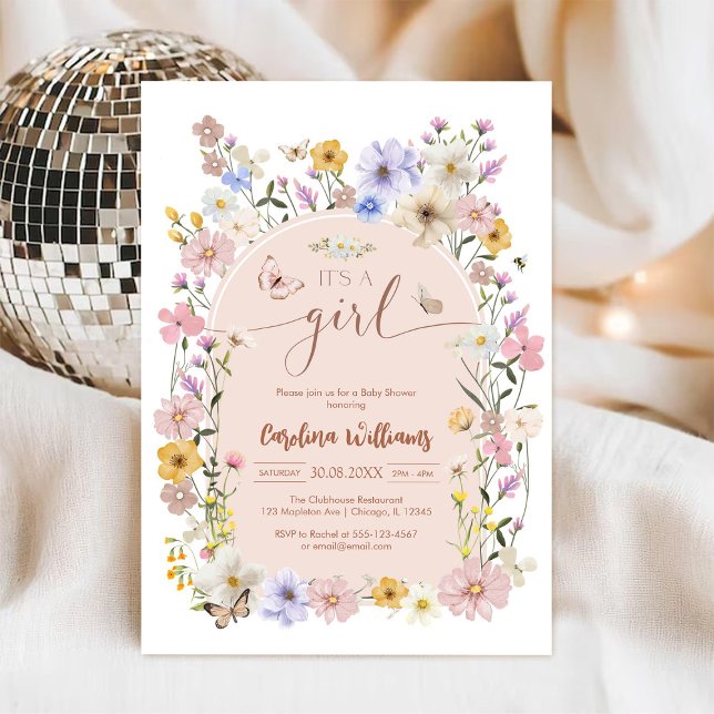 Convite Wildflower Butterfly Girl Baby Shower Invitation (Criador carregado)